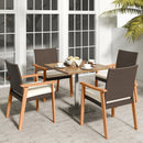 PE Rattan Outdoor Patio Dining Chair Set of 4 with Removable Cushion and Acacia Wood Armrests-White