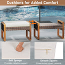 PE Rattan Wicker Ottomans Set of 2 with Removable Cushions-Beige
