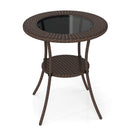 PE Wicker Patio Bistro Table Round with Tempered Glass Top and Shelf