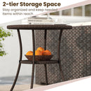 PE Wicker Patio Bistro Table Round with Tempered Glass Top and Shelf