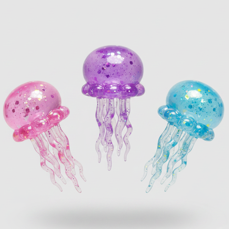 Set of Three Jellyfish with Tentacles (Slow-Rising Squish