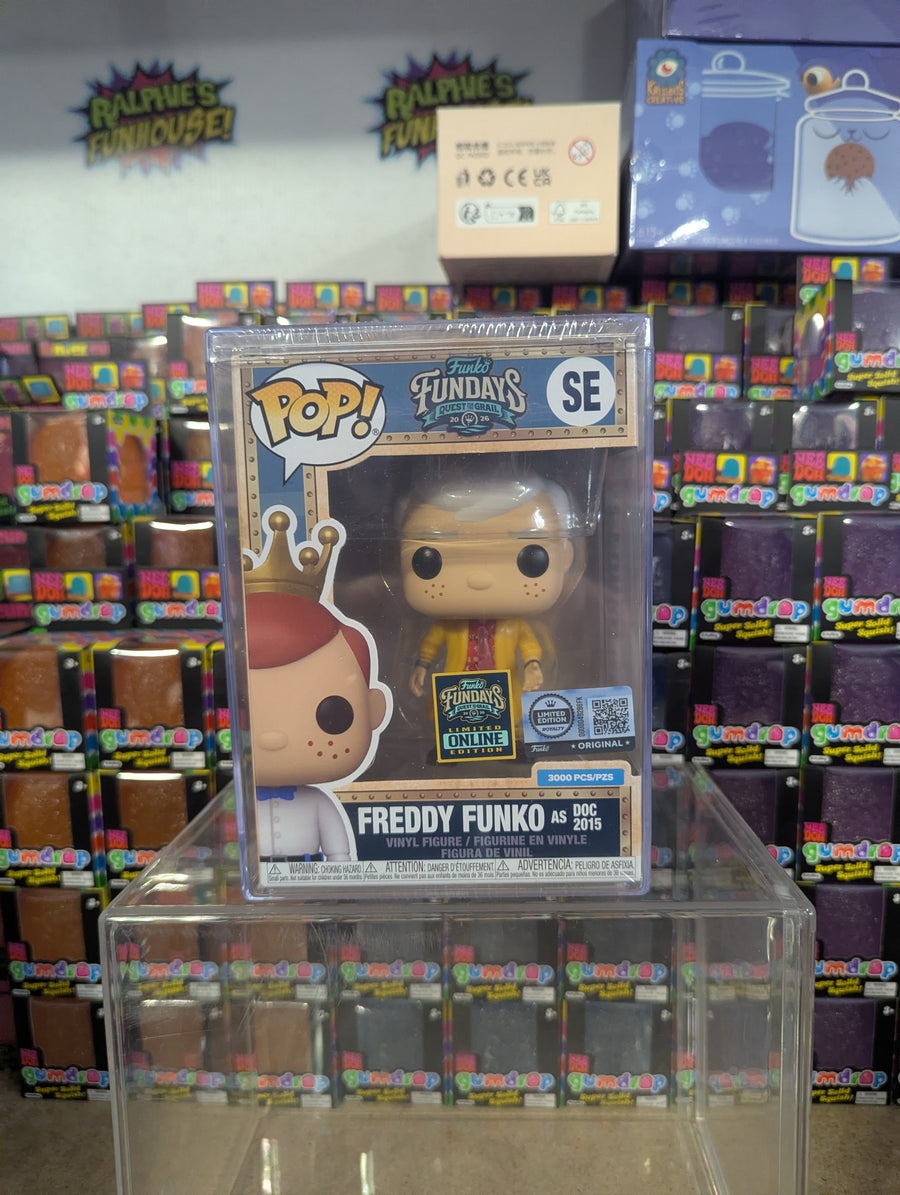 Fundays: Quest for the Grail Online Edition - Freddy Funko as BTTF Doc (2015) with Protector & Guaranteed Mint LE3000