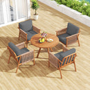 Patio Acacia Wood Chair Set of 2 with Woven Rope Armrests and Seat Back Cushions for Backyard