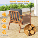 Patio Acacia Wood Chair Set of 2 with Woven Rope Armrests and Seat Back Cushions for Backyard