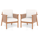Patio Acacia Wood Chair Set of 2 with Woven Rope Armrests and Seat Back Cushions for Backyard