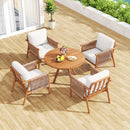 Patio Acacia Wood Chair Set of 2 with Woven Rope Armrests and Seat Back Cushions for Backyard