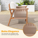 Patio Acacia Wood Chair Set of 2 with Woven Rope Armrests and Seat Back Cushions for Backyard