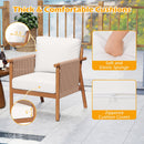 Patio Acacia Wood Chair Set of 2 with Woven Rope Armrests and Seat Back Cushions for Backyard