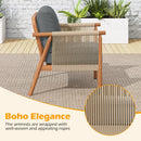 Patio Acacia Wood Chair with Woven Rope Armrests and Seat Back Cushions for Backyard