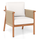 Patio Acacia Wood Chair with Woven Rope Armrests and Seat Back Cushions for Backyard