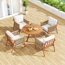 Patio Acacia Wood Chair with Woven Rope Armrests and Seat Back Cushions for Backyard