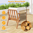 Patio Acacia Wood Chair with Woven Rope Armrests and Seat Back Cushions for Backyard