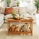 Patio Acacia Wood Coffee Table 2-Tier Rectangular Center Table
