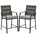 Patio Bar Stools Set of 2 Counter Height Rattan Bar Chairs with Armrest-Grey