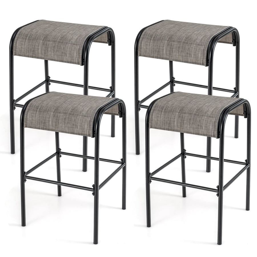 Set of 2/4 Patio Metal Bar Stools with Curved Fabric Seat