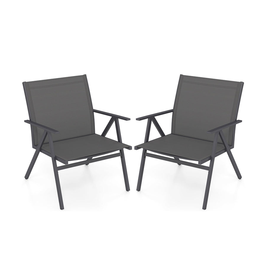 Patio Chairs Set of 2 with Breathable Mesh Fabric and Metal Frame-Gray