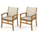 Patio Chairs Set of 2 Acacia Wood Armchairs with Breathable Fabric Back and Seat