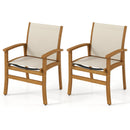 Patio Chairs Set of 2 Acacia Wood Armchairs with Breathable Fabric Back and Seat