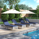 Patio Chaise Lounge Chair with 6-Level Adjustable Backrest and Headrest for Poolside-Navy