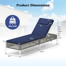 Patio Chaise Lounge Chair with 6-Level Adjustable Backrest and Headrest for Poolside-Navy