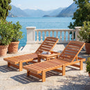 Patio Chaise Lounge Chair Solid Wood Slatted Recliner with Adjustable Backrest