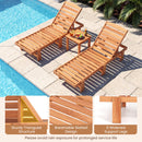 Patio Chaise Lounge Chair Solid Wood Slatted Recliner with Adjustable Backrest