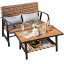 2 Pieces Patio Rattan Coffee Table Set with Shelf and Quick Dry Cushion