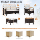 7 Piece Rattan Patio Sofa Set with Acacia Wood Tabletop and Armrests