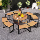 Patio Curved Bench with Slatted Seat and Metal Legs
