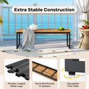Patio Dining Bench Backless with Slatted Seat and Metal Legs