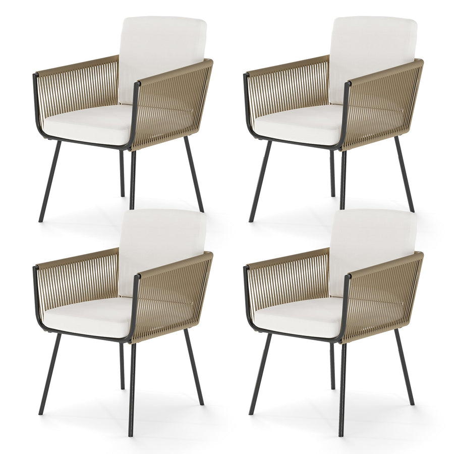 Patio Dining Chairs Set of 4 Bistro Well-Woven Rattan Chairs-White