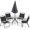 6 Pieces Patio Dining Set Folding Chairs Glass Table Tilt Umbrella for Garden