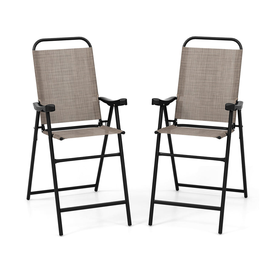 Patio Folding Bar Stool Set of 2 with Metal Frame and Footrest