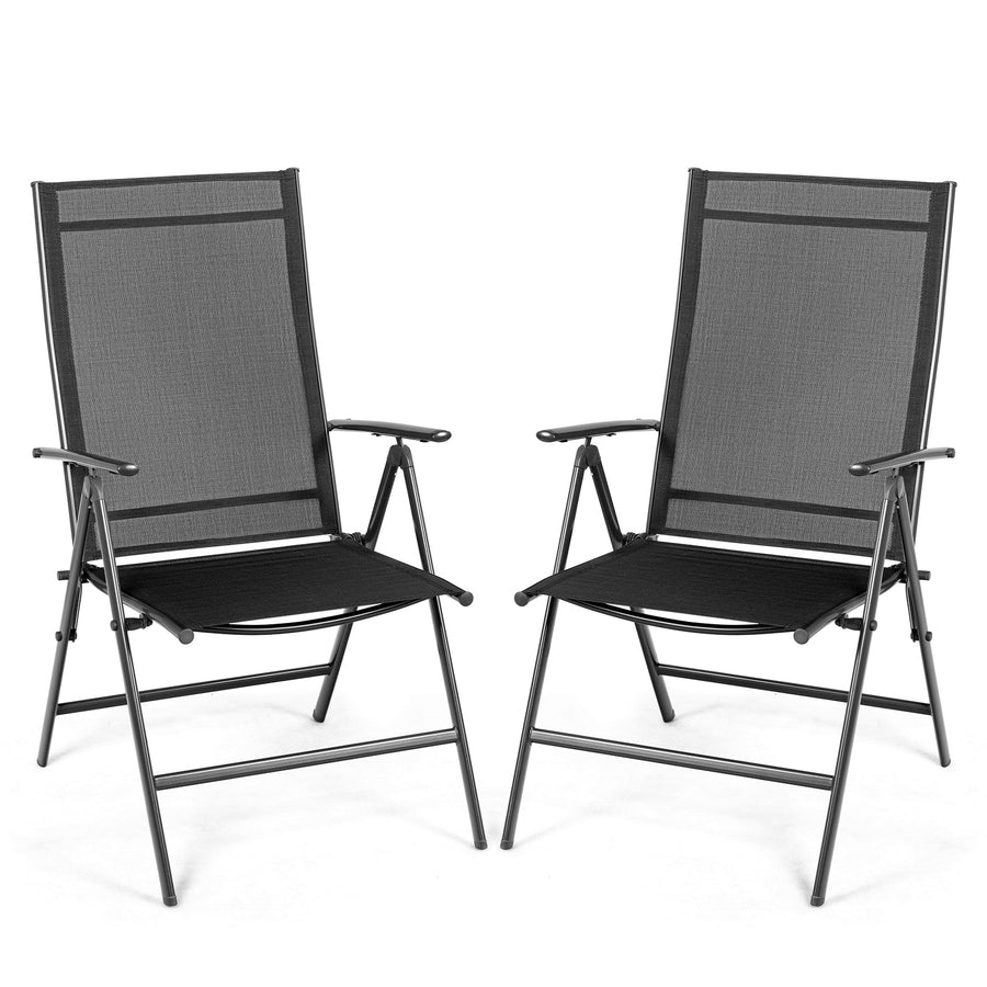 Set of 2 Adjustable Portable Patio Folding Dining Chair Recliners-Black