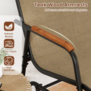 Patio Glider Chair Set of 2 with Curved Teak Armrests and Breathable Fabric Seat-Brown