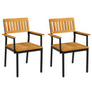 Patio Outdoor Dining Chair Set of 2 with Metal and Acacia Wood Frame
