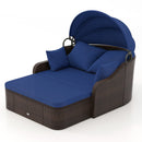 Outdoor Rattan Daybed with Retractable Canopy - Navy