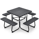 Outdoor Picnic Table with 4 Benches and Umbrella Hole
