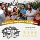 Outdoor Picnic Table with 4 Benches and Umbrella Hole