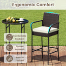 Patio Rattan Bar Height Table and Chairs with 2 Seat Cushions for Porch-White
