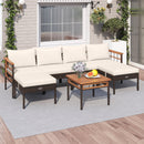 Patio Rattan Chairs with Ottomans and Side Table for Backyard-White