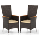Patio Rattan Chairs Set of 2 Outdoor Wicker Dining Chairs with High Backrest-Beige