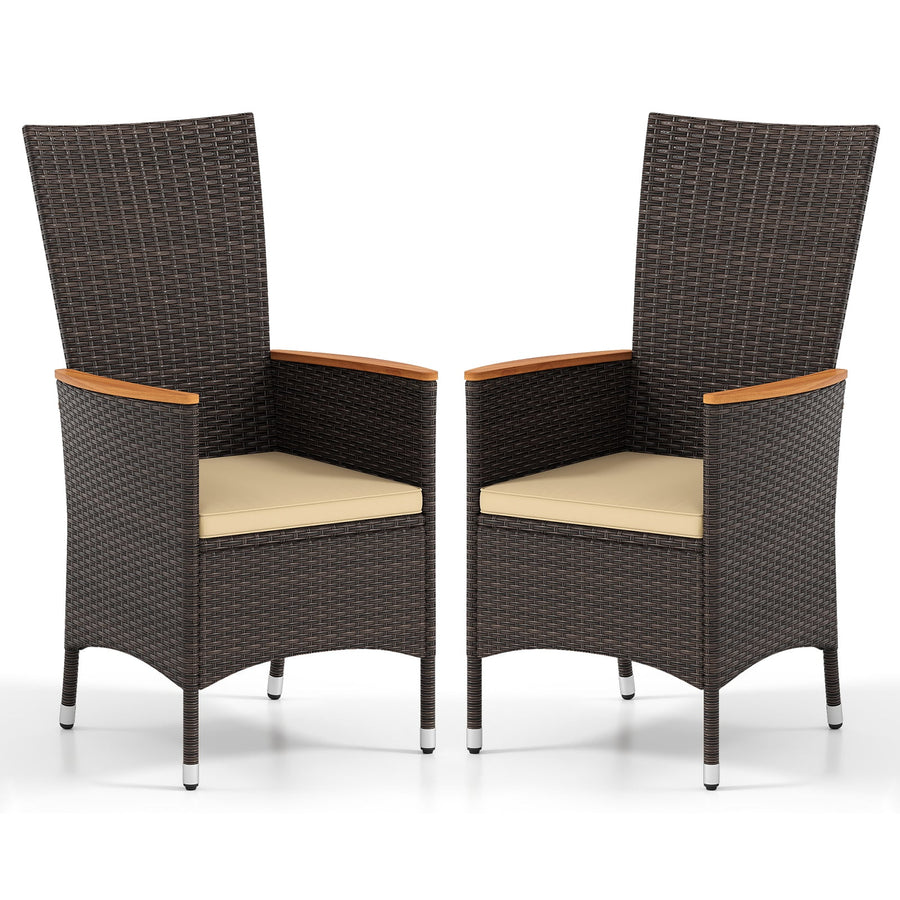 Patio Rattan Chairs Set of 2 Outdoor Wicker Dining Chairs with High Backrest-Beige