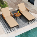Patio Rattan Chaise Lounge with Side Table and Adjustable Backrest-Beige