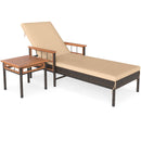 Patio Rattan Chaise Lounge with Side Table and Adjustable Backrest-Beige