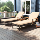 Patio Rattan Chaise Lounge with Side Table and Adjustable Backrest-Beige