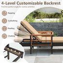Patio Rattan Chaise Lounge with 4-Level Adjustable Backrest-Beige