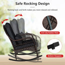 Patio Rattan Rocking Chair with Seat Back Cushions and Waist Pillow