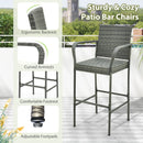 Patio Wicker Barstools with Armrests and Soft Cushions for Porch Backyard Set of 2