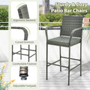 Patio Wicker Barstools with Armrests and Soft Cushions for Porch Backyard Set of 2